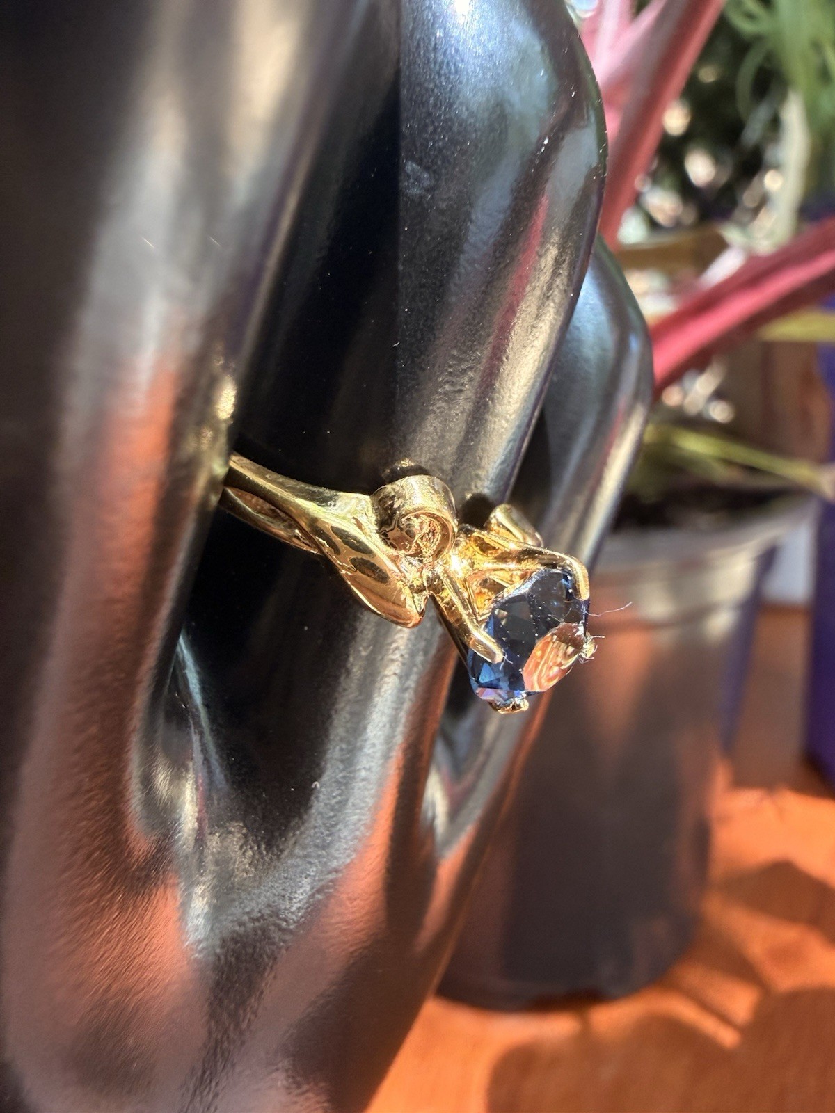 Vintage Seta Gold Plate Sapphire Ring Size 6.75 Solitaire Estate Find