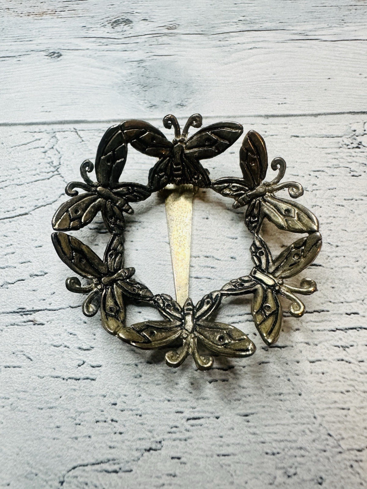 1997 Emilia Castillo Silver Plated Butterfly Circle Hair Pin Brooch 2″