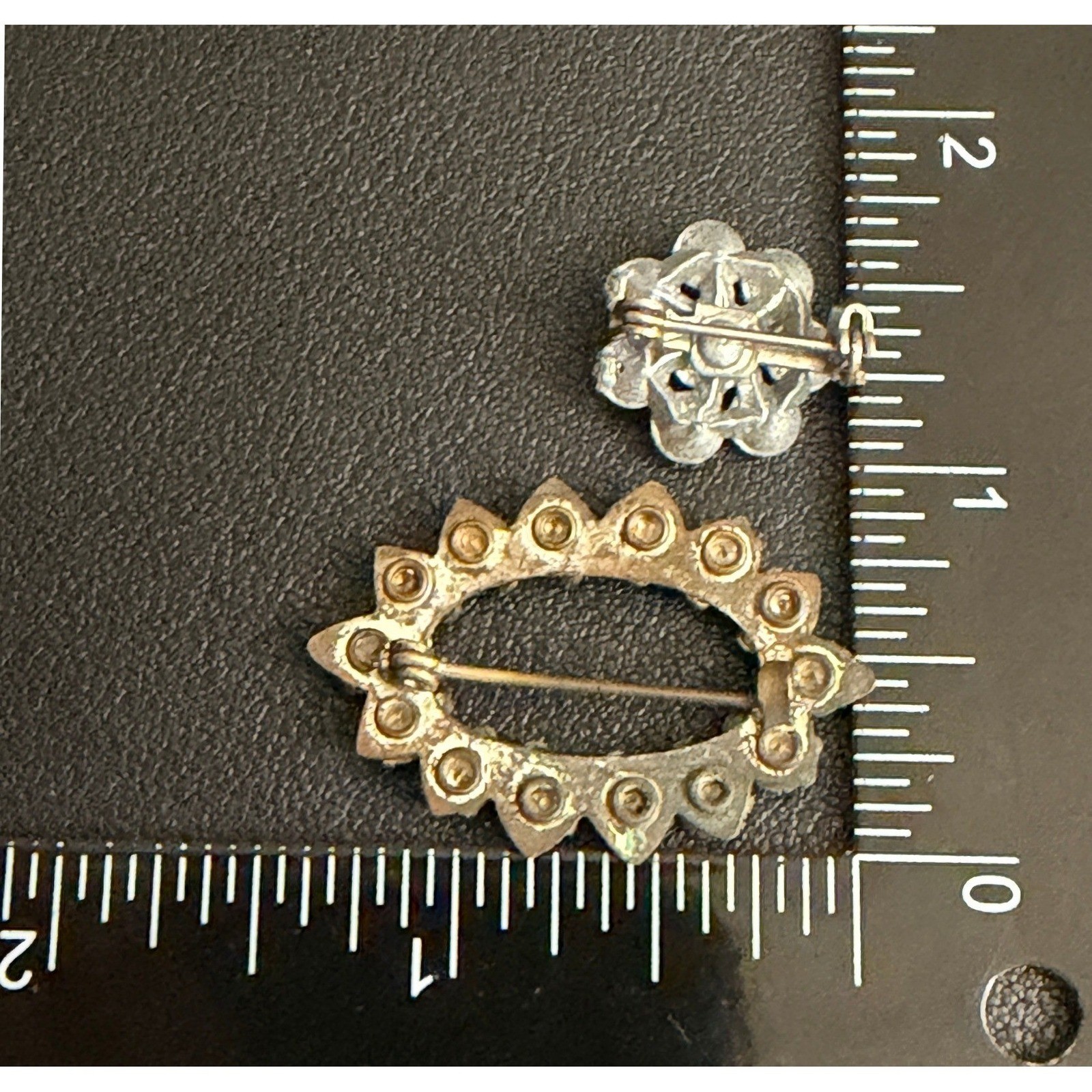Vintage Rhinestone Brooch Oval Wreath Floral Cluster Pins Silver