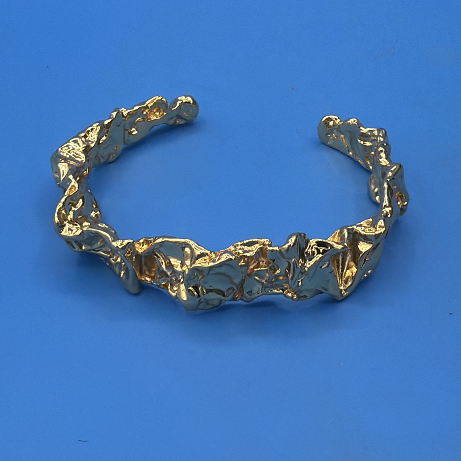 24K Gold Plated Sculptural Bracelet – Textured Molten Metal Design