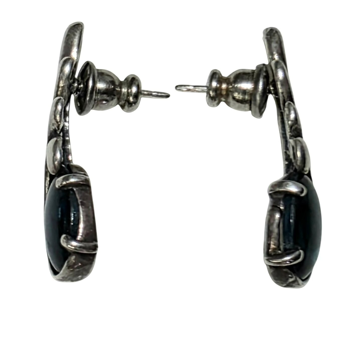 Vintage Kabana Sterling Silver Earrings Blue Abalone Shell Wing Curl Leaf 925