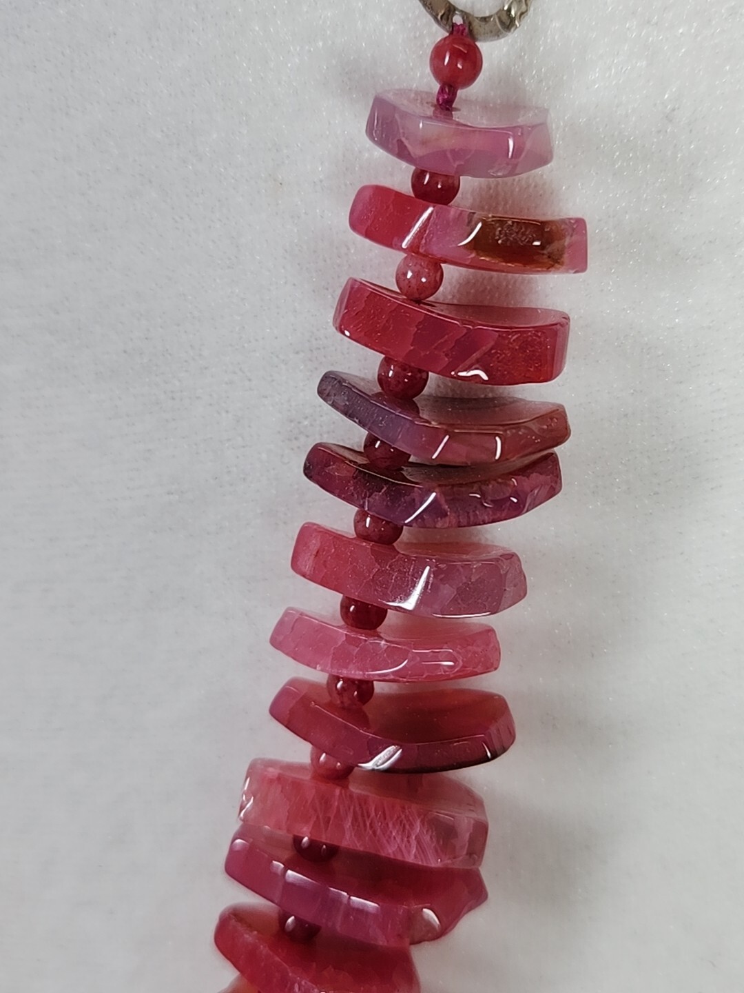 Gorgeous Pink Crackle Agate Stone .925 Clasp Statement Beaded Necklace 148g