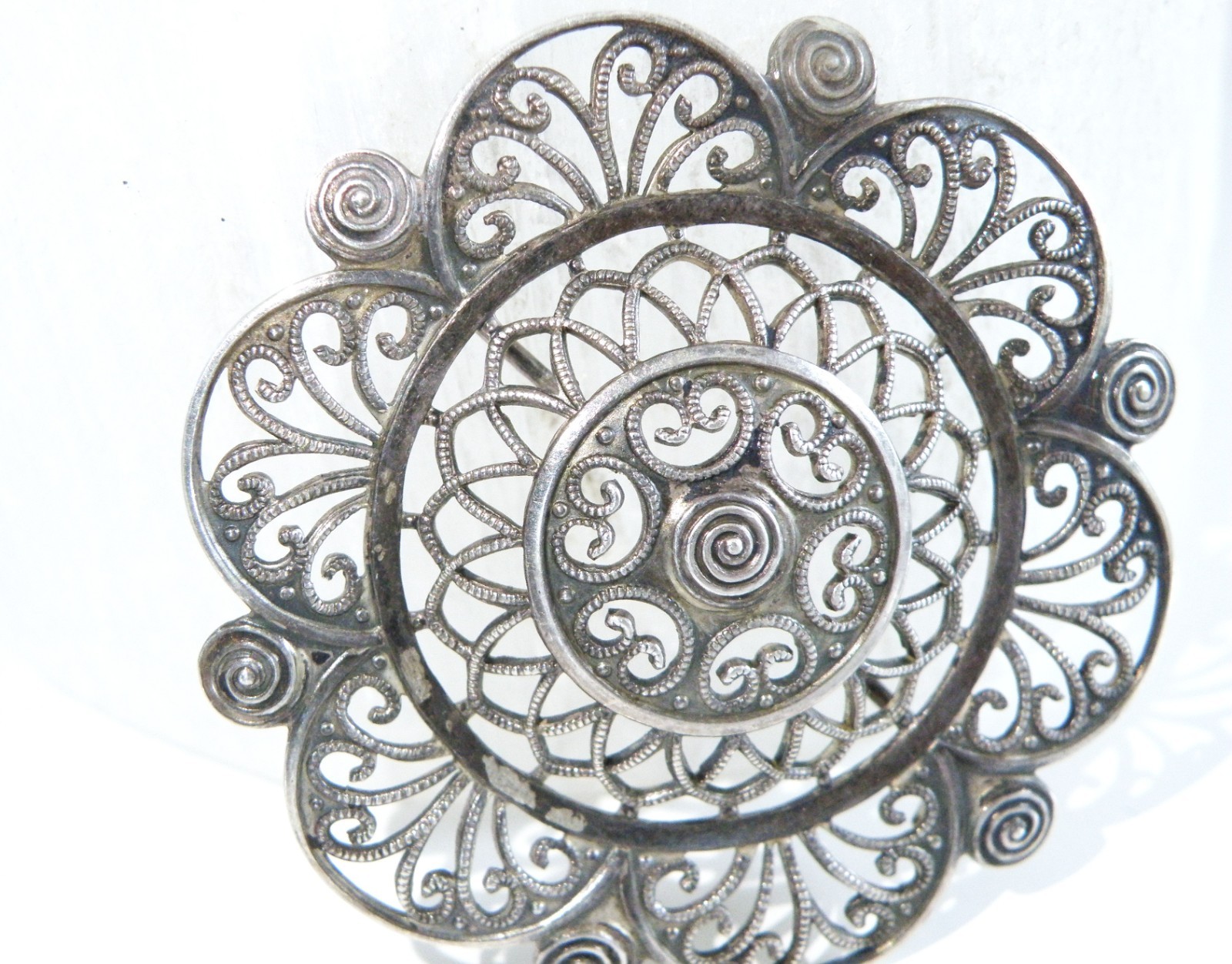Antique 835 Silver Germany WMF Ikora Large Filigree Brooch Pin