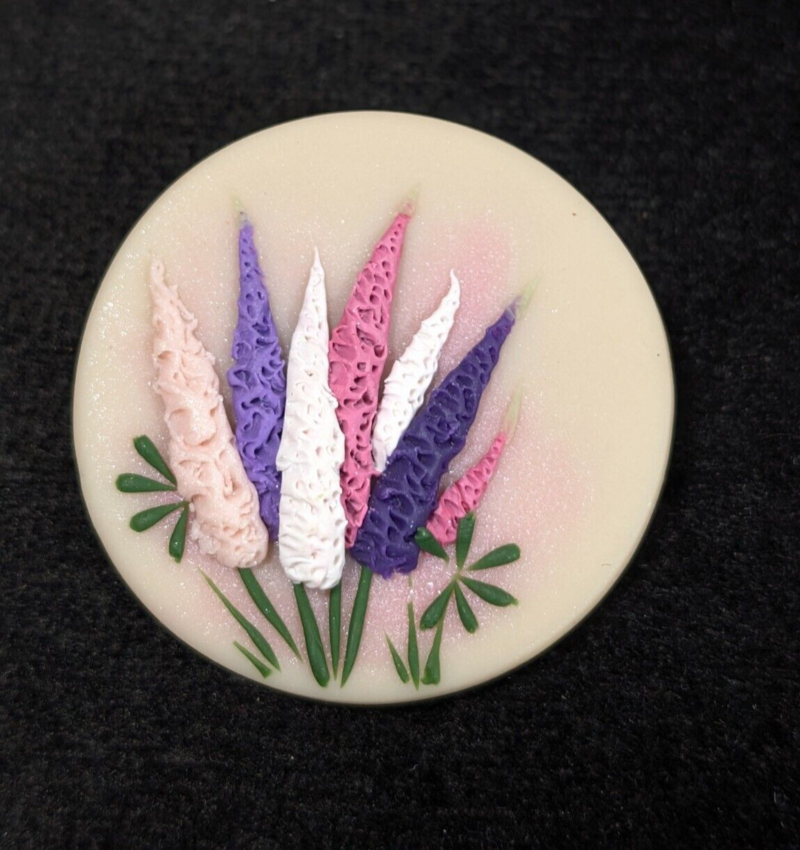 Vintage Pink Purple White Flower Resin Bouquet Wildflower Brooch Pin Round