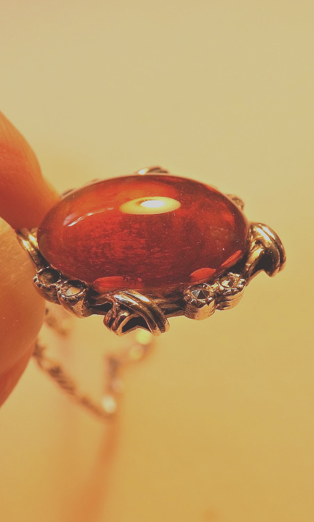 Vintage Sterling Baltic Amber and Marcasite Pendant with Sterling Chain