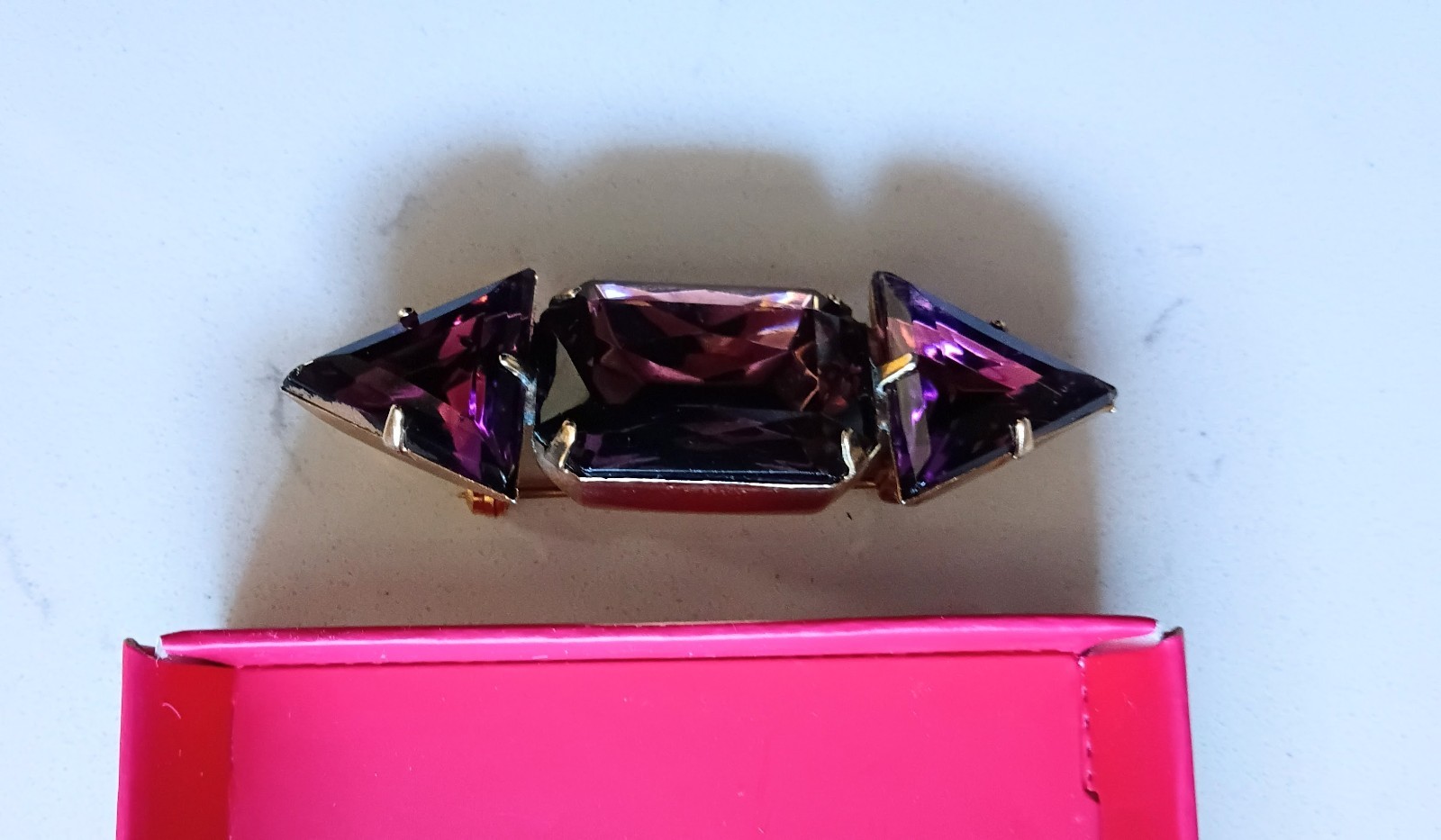 Vintage Purple Amethyst Color 3 large Glass Gem Brooch Modernist Art Deco