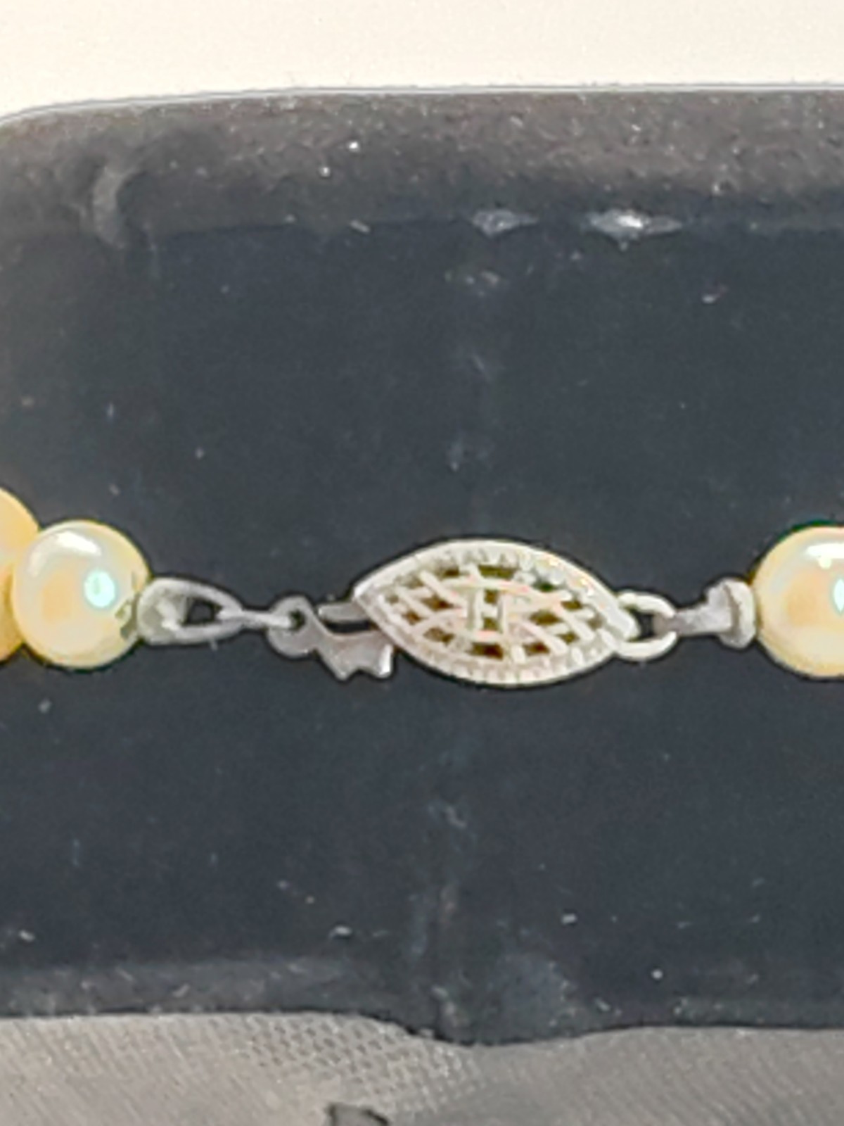 Vintage Hand Knot Glass Pearl Necklace Cream Flapper Filigree Safety Clasp 22″