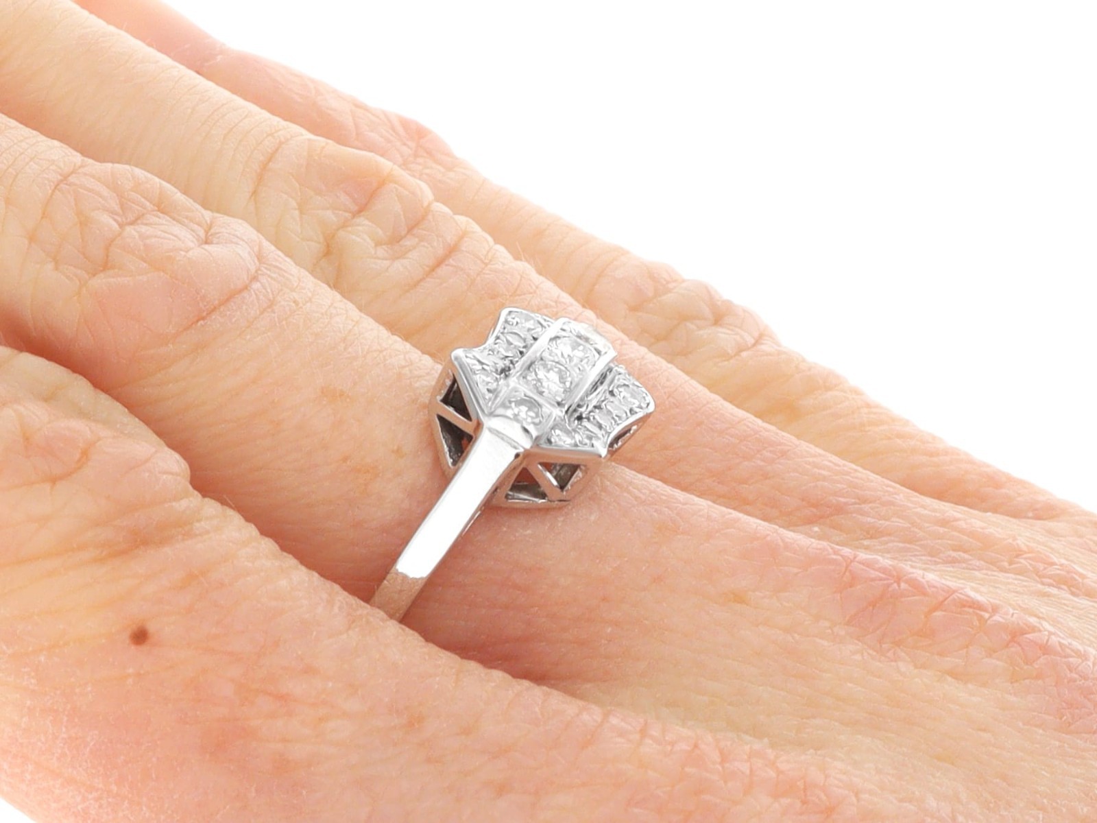 Vintage 0.78Ct Diamond and 18k White Gold Dress Ring Circa 1950