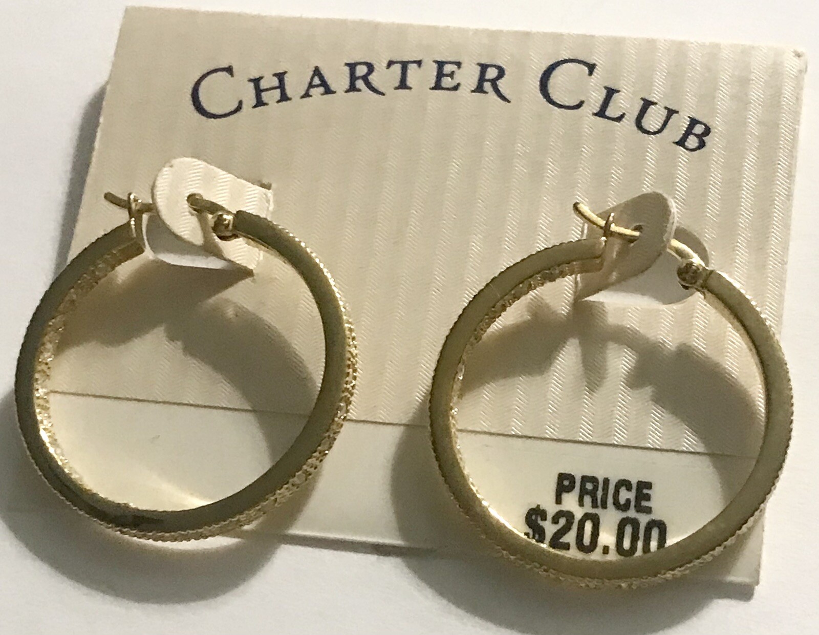1-1/4” HOOP Earrings NOC Gold & rhinestone pierced Charter Club Retail $20