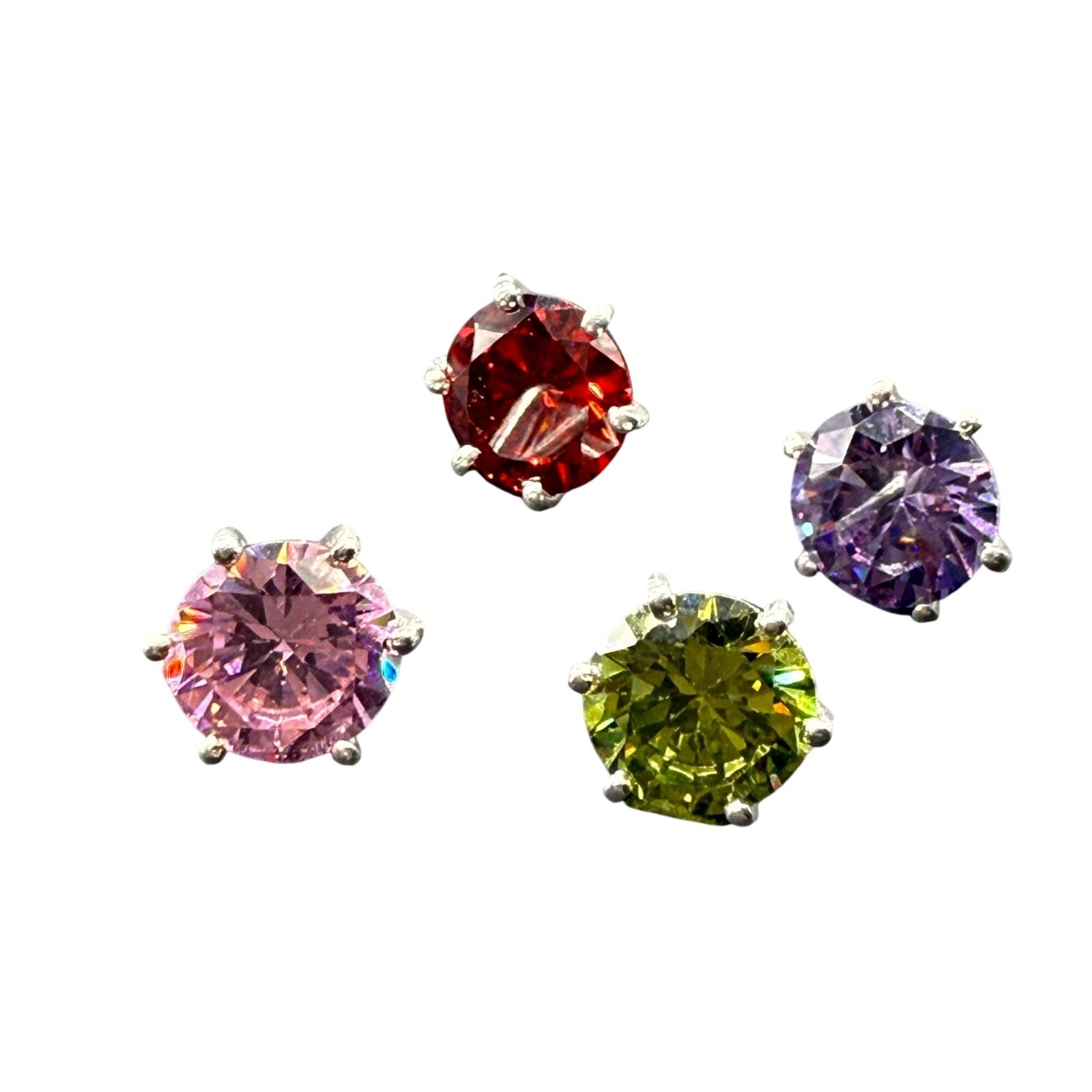 STS 925 Sterling Interchangeable Pink Green Red Purple Yellow Faux Stones Ring S