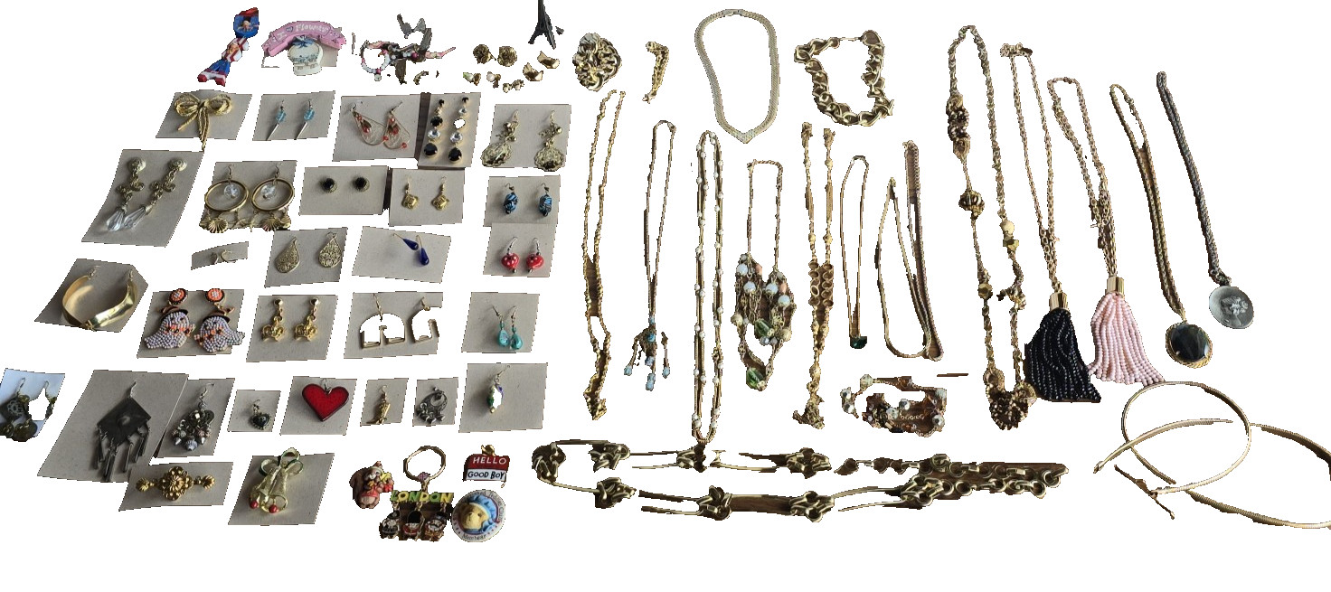 Mixed Lot Costume Jewelry Earrings Necklaces Pins Multicolor Assorted Styles 50+