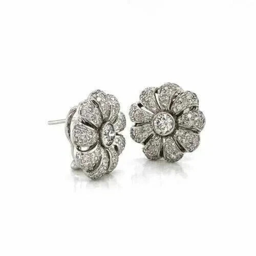 Art Deco Style 2.2Ct Lab Created Diamond Anniversary Flower Stud Silver Earrings