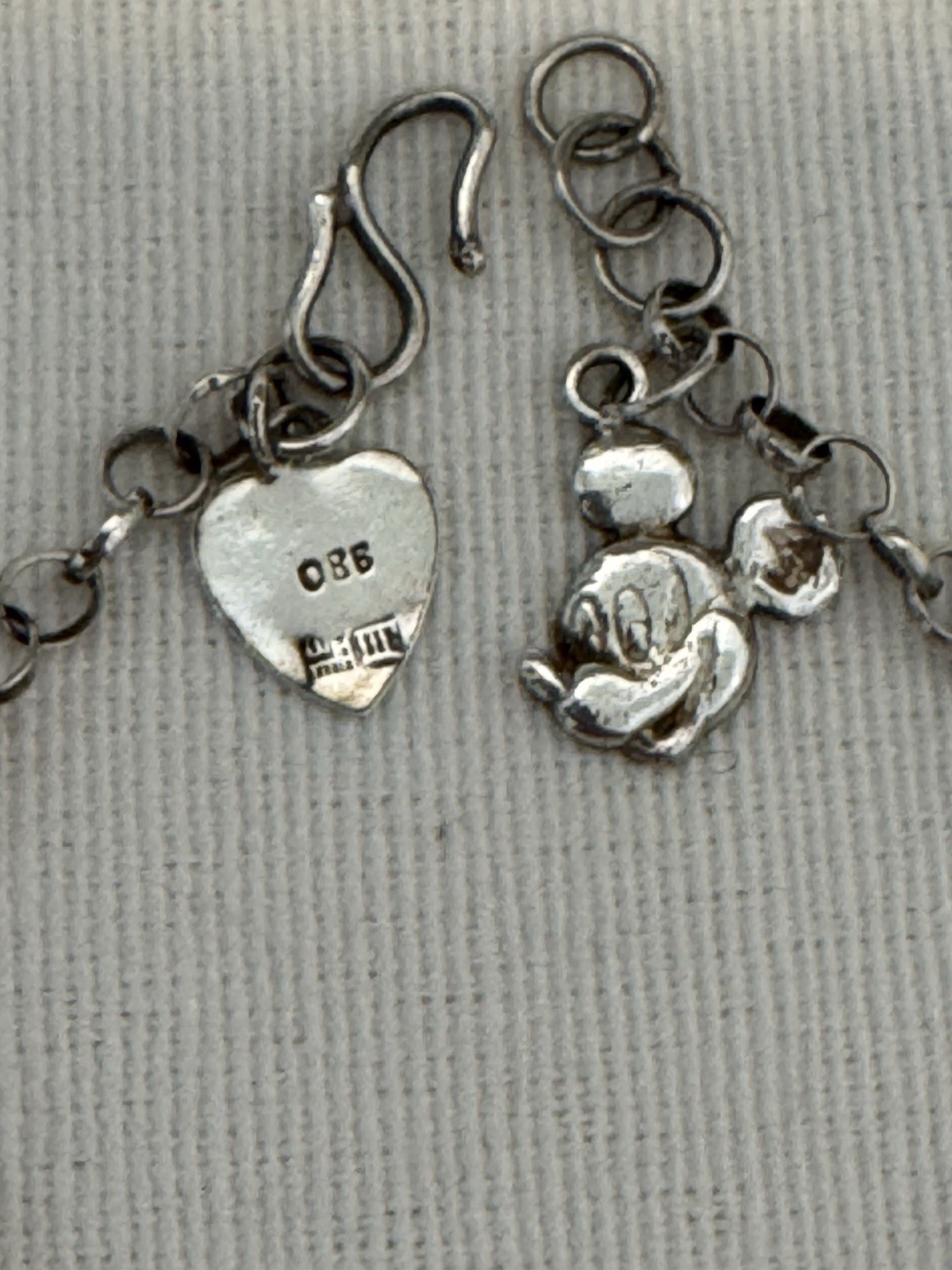 Rare Vintage 1940s 980 Silver MICKY MOUSE Charm Bracelet & Asian Maker Mark