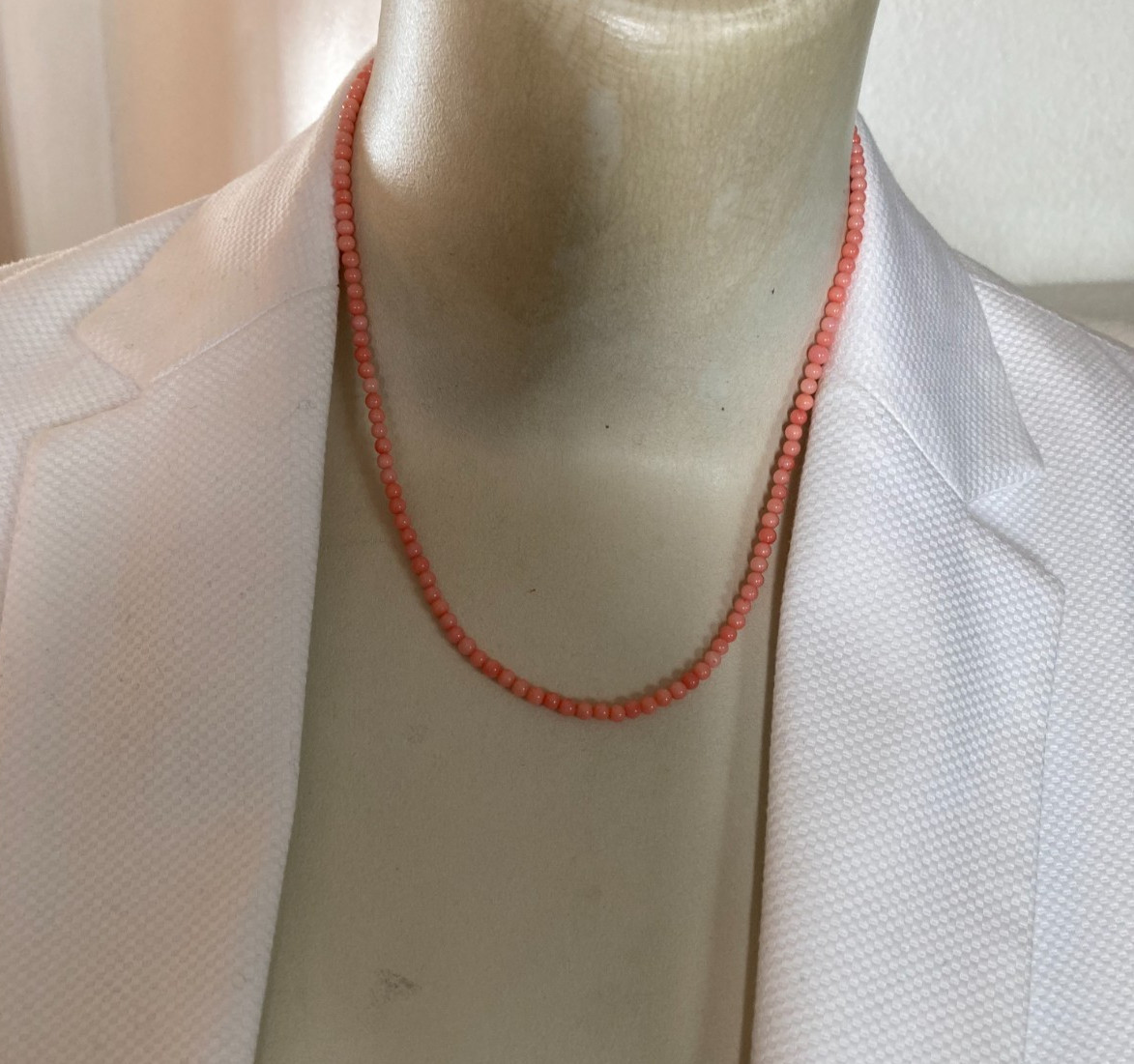 Dainty Angelskin Coral Necklace, 3mm, 17.5″, Sterling Clasp