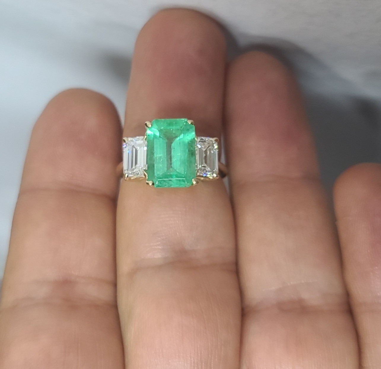 Vintage 14k Yellow Gold Engagement Ring3.02ct.Natural Colombian Emerald GIA Cert