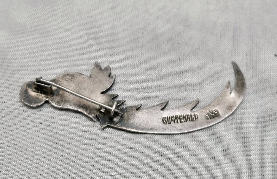 Quetzal Bird Figural 900 Silver Detailed Signed Guatemala Vintage Pin Brooch