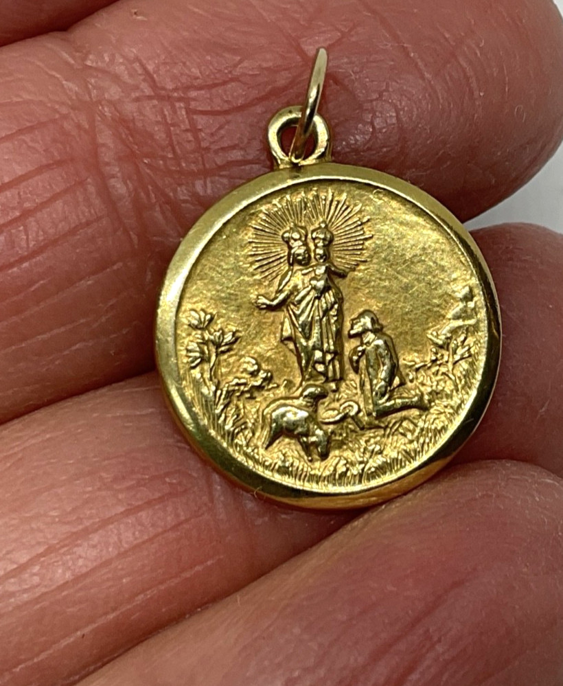 Vintage 750 18K Solid Gold Blessed Virgin Our Lady of the Guard Protection Medal