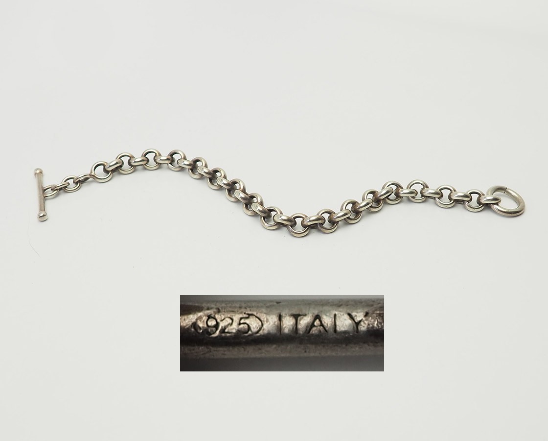 Classic sterling silver round loop toggle clasp bracelet italy