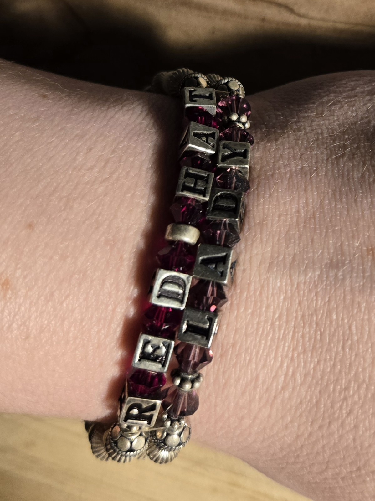 “Red Hat Lady” Personalized Sterling Silver Block & Beaded Bracelet Vintage