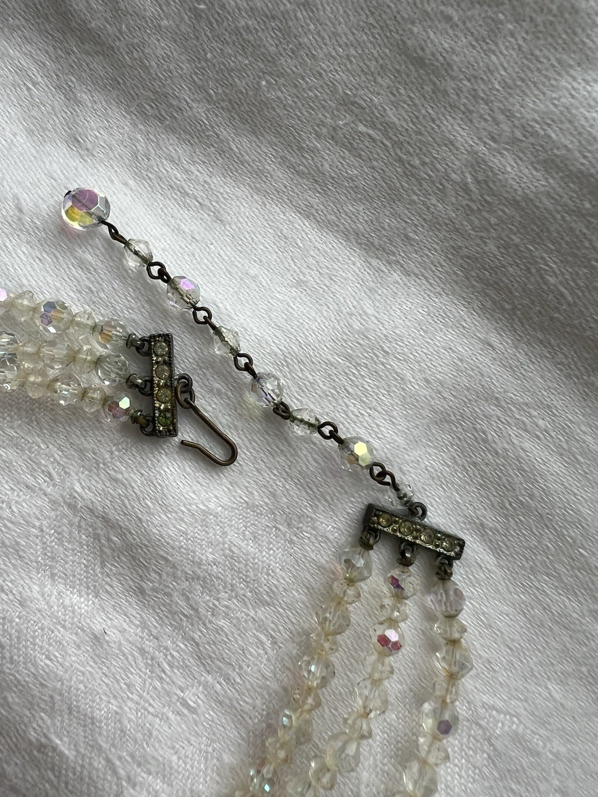 Vintage 3 Strand AB Aurora Borealis Crystal Glass Faceted Bead Necklace Crafts