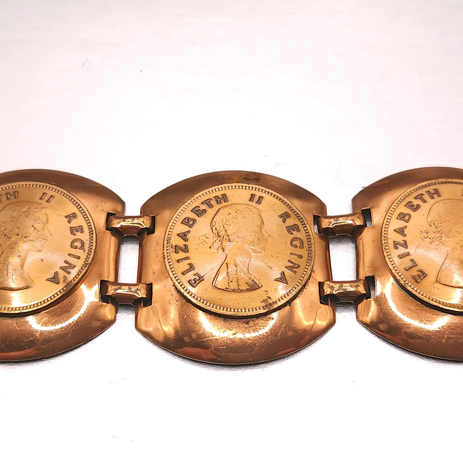 Vintage Solid Copper South Western Coin Wide Link Bracelet 7.5″