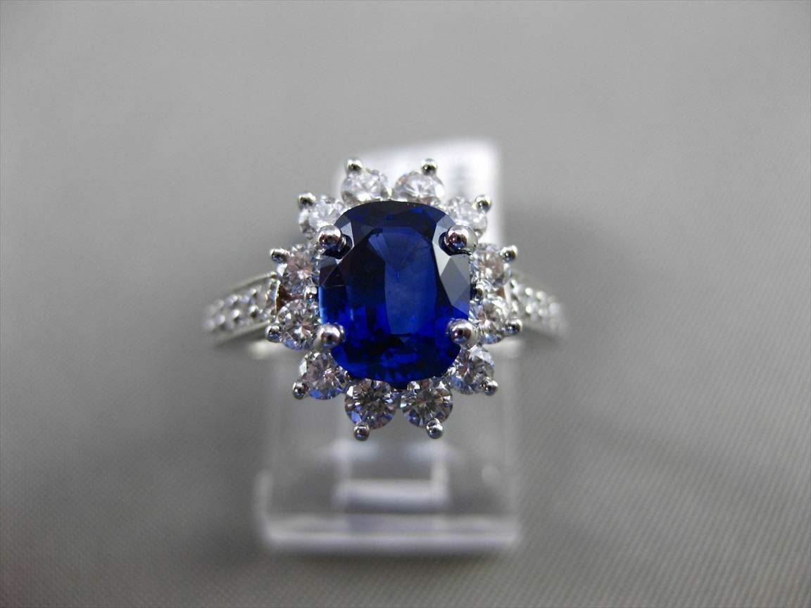 ESTATE 2.41CT DIAMOND & AAA SAPPHIRE PLATINUM DIANA ENGAGEMENT RING E/F VS/VVS