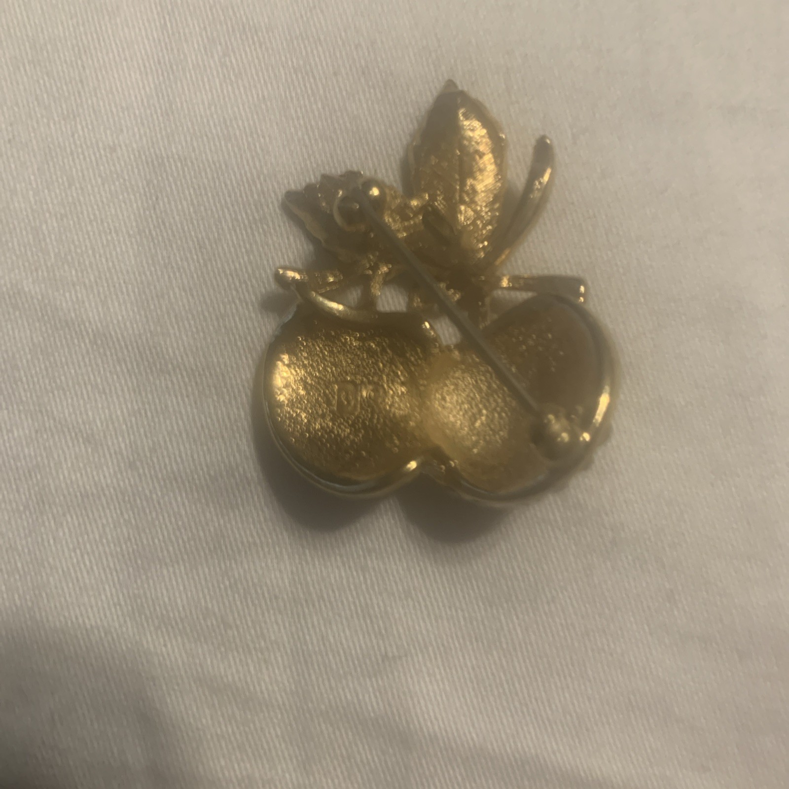 Vintage Rhinestones Apples Brooch Pin Marked AC Green Enamel Leaves Gold Tone