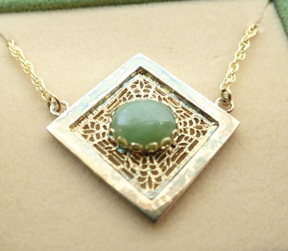 Vintage BDA Sterling Silver Vermeil Jade Pendant Necklace NOS New Old Stock