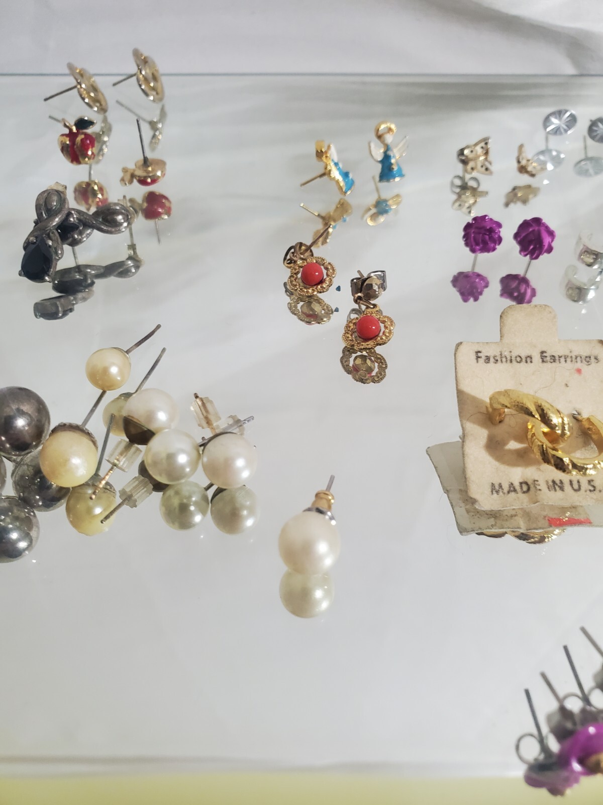 Vintage Earring Lot 16 pair miniature rose angel butterflies posts 60s 80s 90s