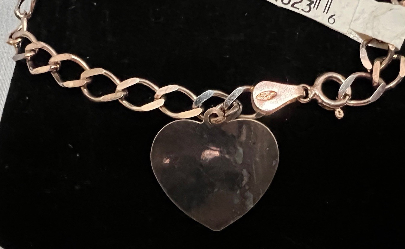 6 & 3/4″ ITALY Sterling Silver HEART Starter CHARM BRACELET Vintage w/ Tag