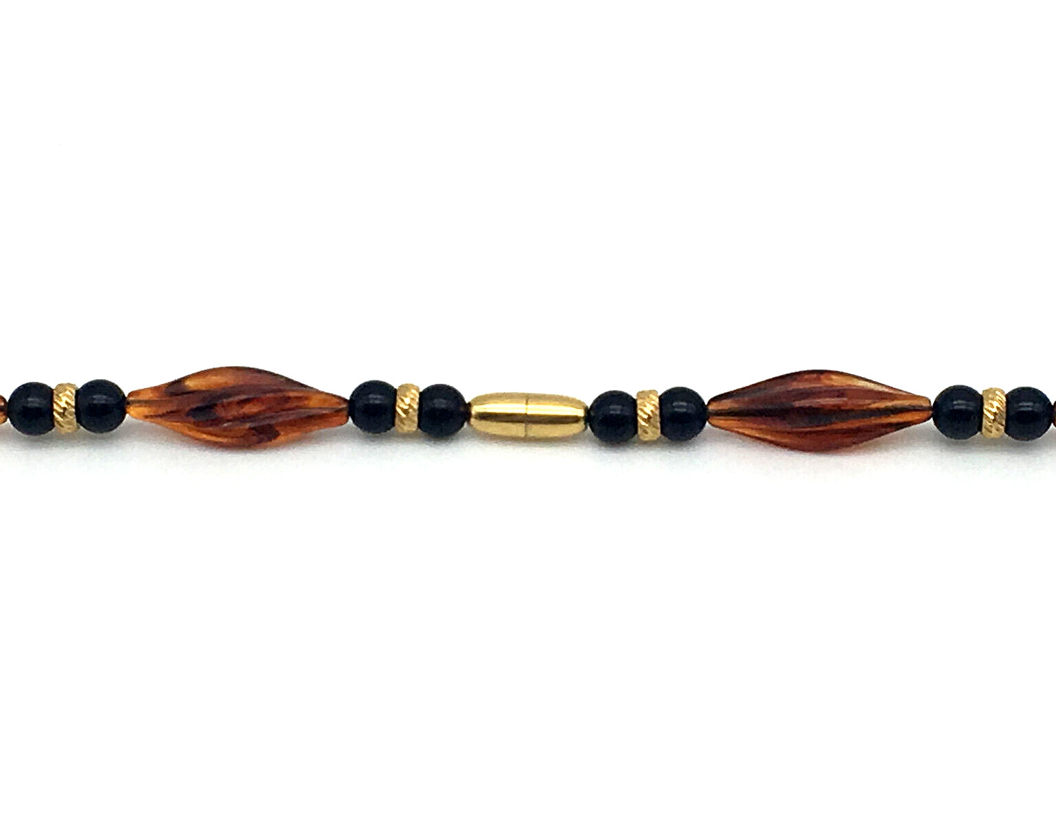 Vintage Honey Amber Twisted/Black Onyx Beads 14K Gold Fill Spacers 38″ Necklace