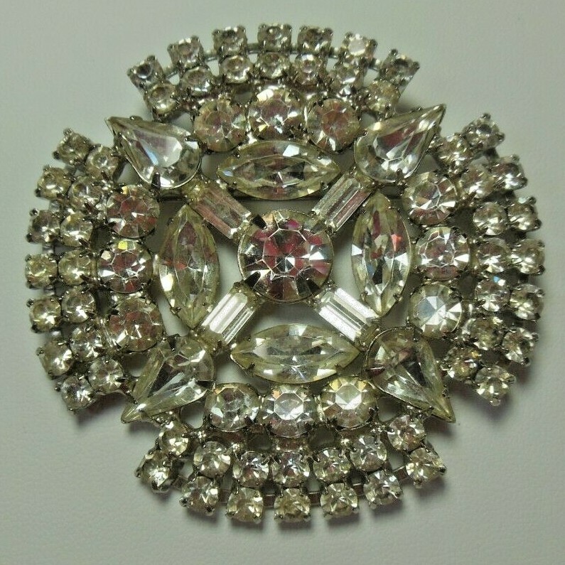 Vintage High End Large Clear Rhinestone Brooch Different Shapes