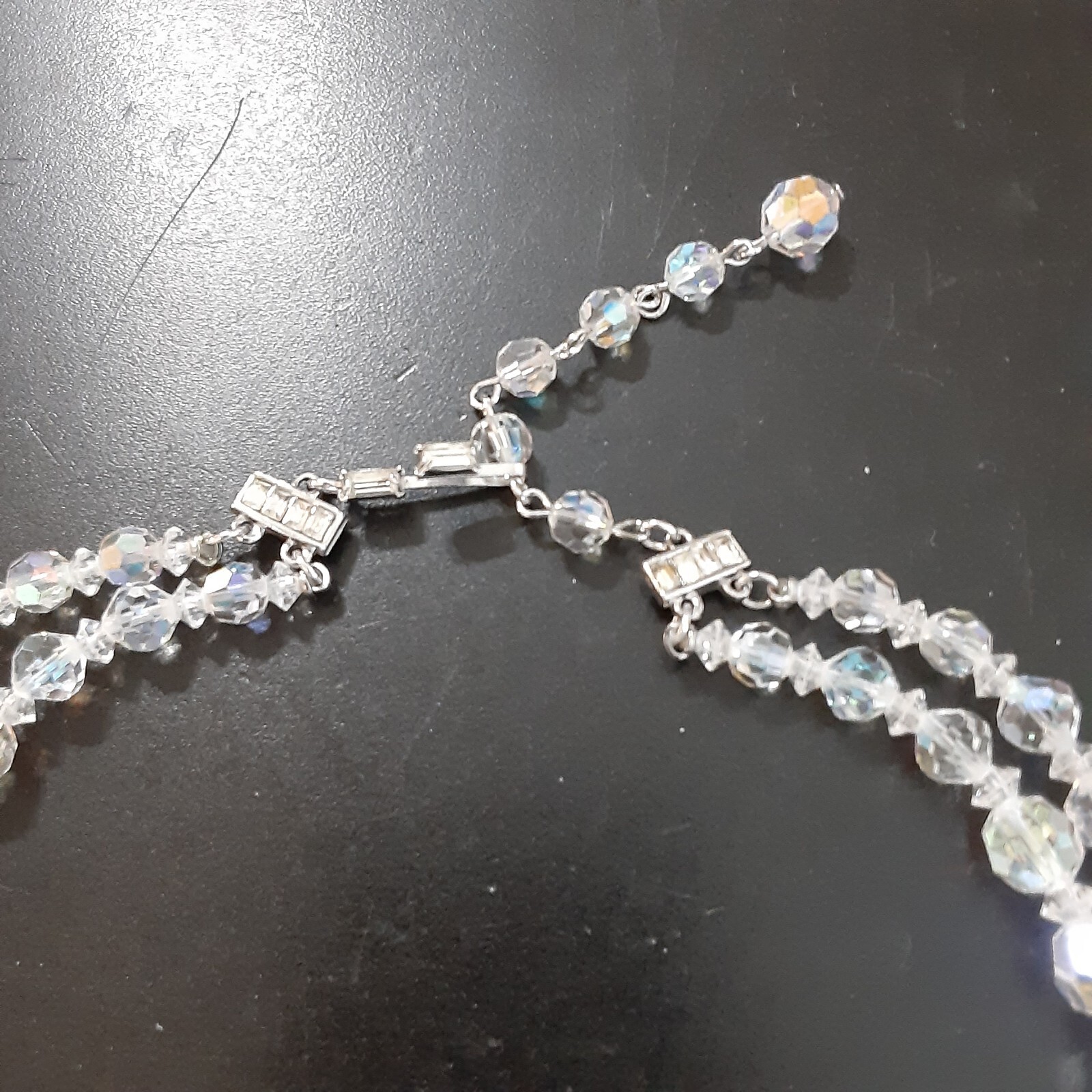 Vintage Clear Crystal Bead Necklace Double Strand 6-12mm 14*16.5 in