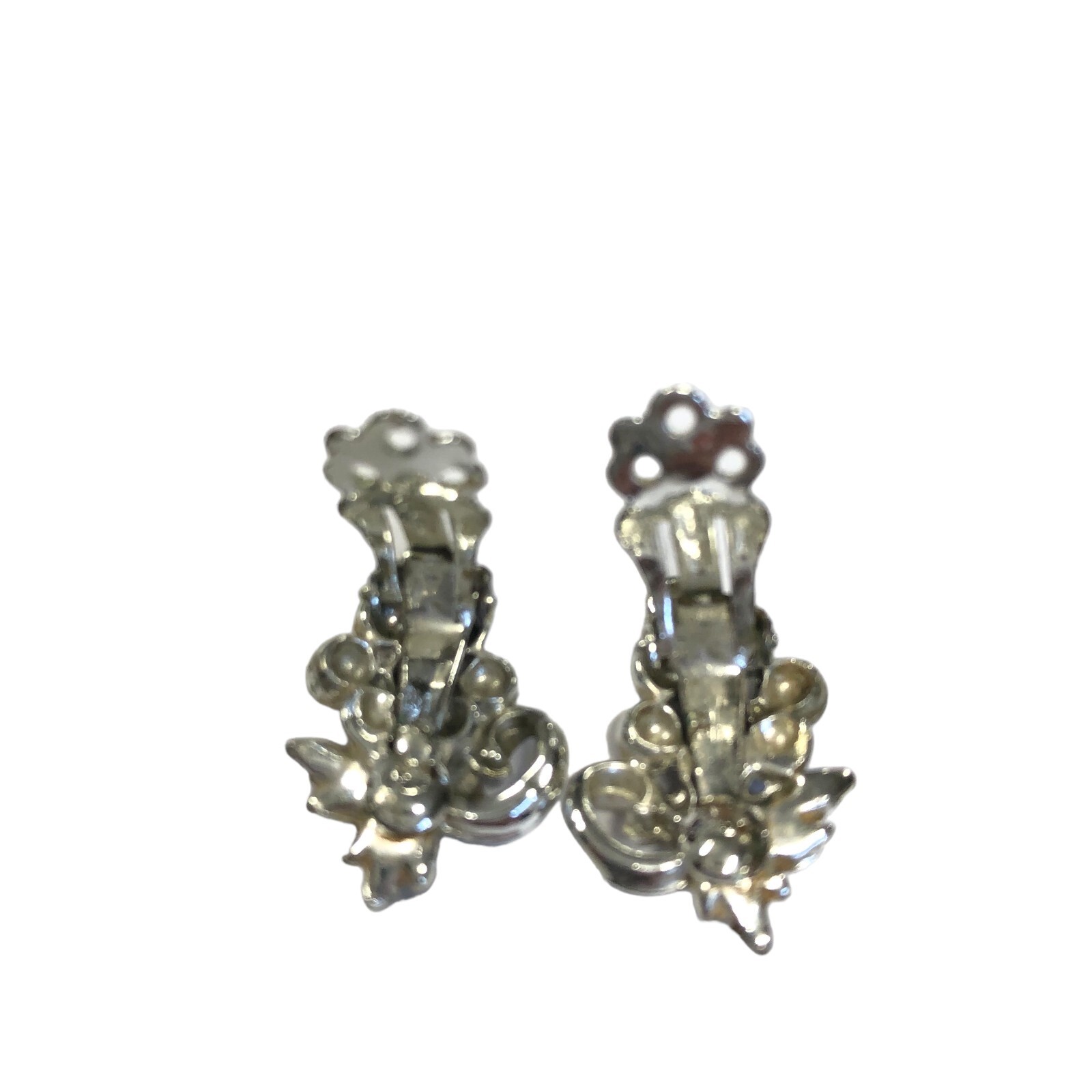 Vintage Rhinestone Bunch of Grapes Brooch and Clip on Earring Set Silver Tone