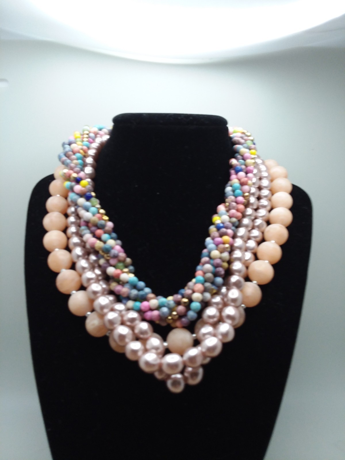 Lot Of 8 Pink, Peach,& off White Costume Jewelry Necklaces Plastic