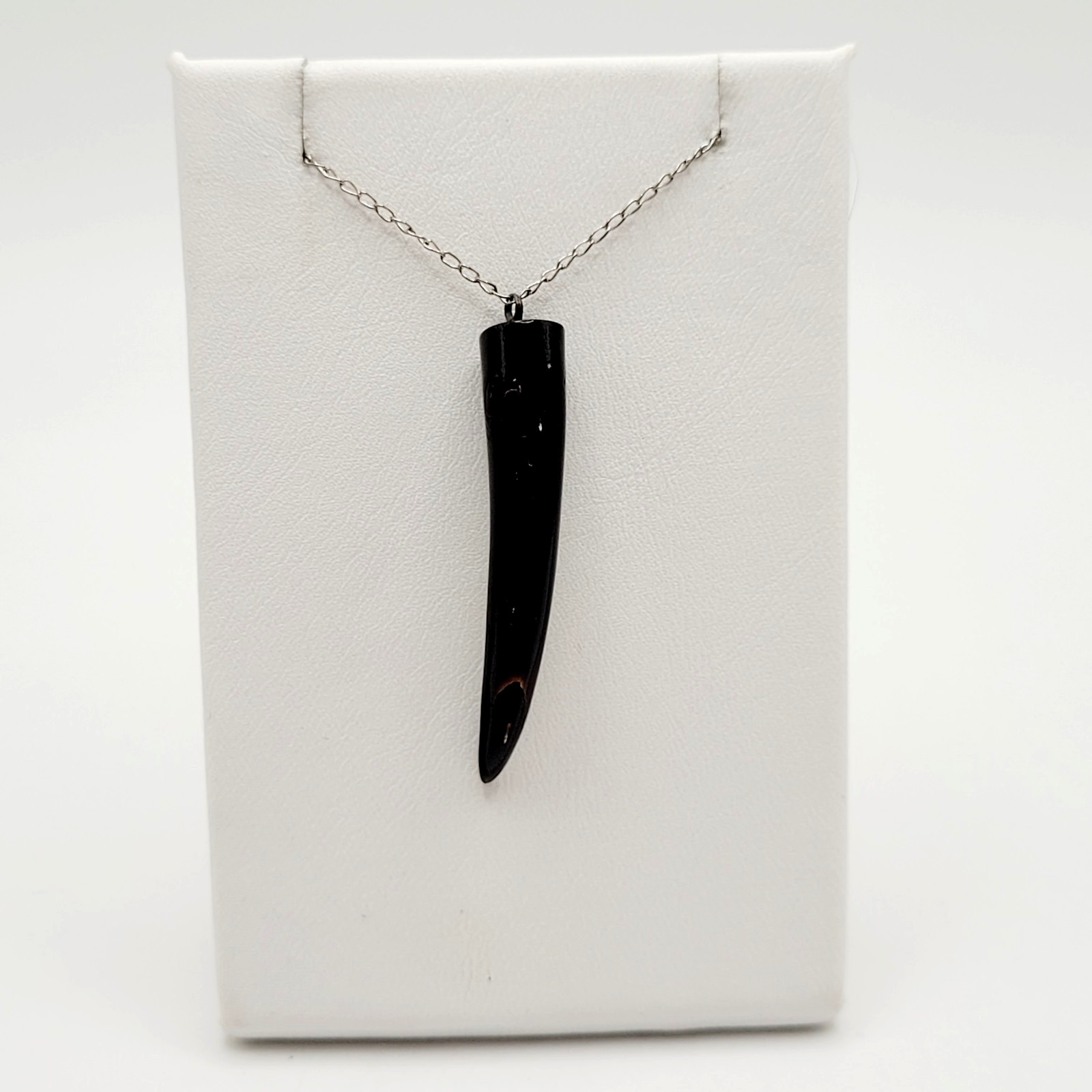 Vintage Cornicello Horn Carved Organic Black Hawaiian Coral 925 Necklace 23 inch
