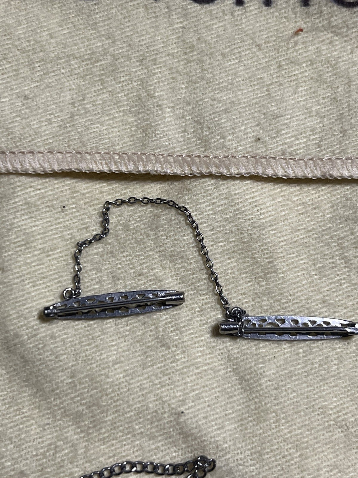 Vintage Women’s Silver Metal Dress Clip Set with Chain Double Clip