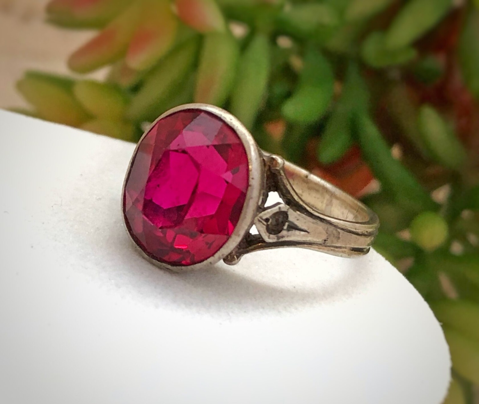 Estate Gems Vintage Soviet Jewelry Ring Ruby Sterling Silver 875 USSR Size 8.5