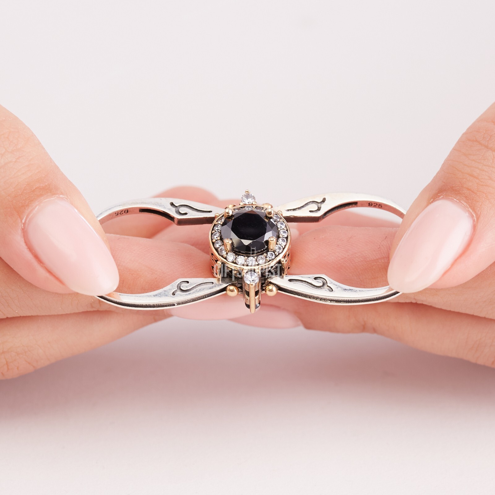 Turkish Reversible Round Emerald and Black Onyx Topaz 925 Sterling Silver Ring