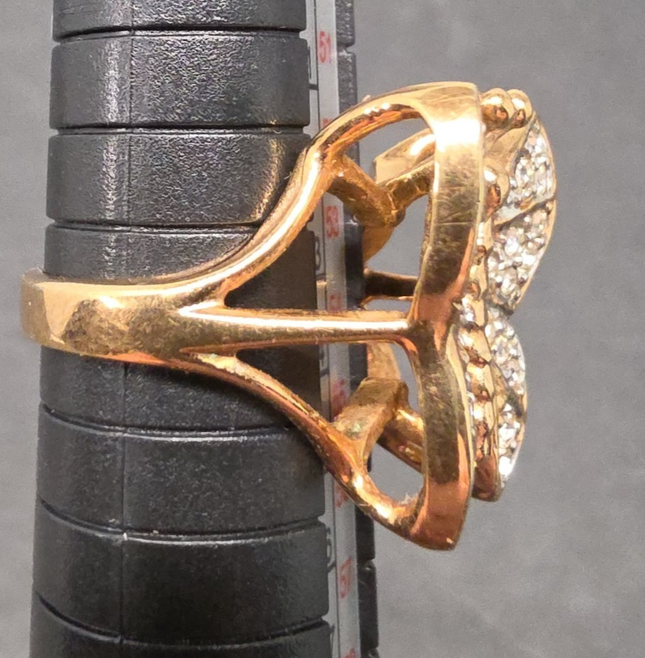 Vintage 18kt GF Gold Filled 3D Butterfly Simulated Diamond Ring size 7