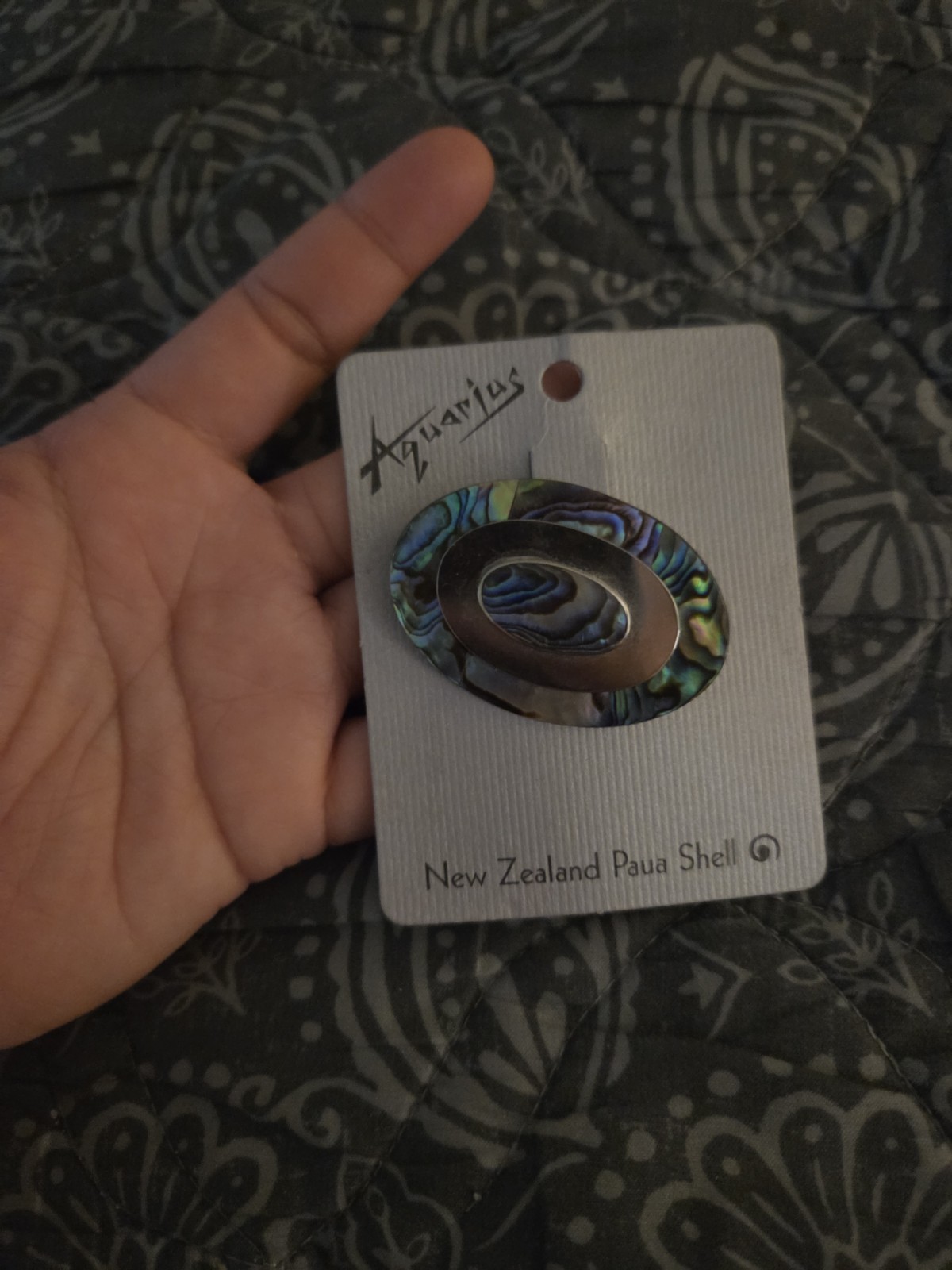 Abalone Shell Brooch Vintage Paua Shell Blue Green Silver 1960s 70s Shell…
