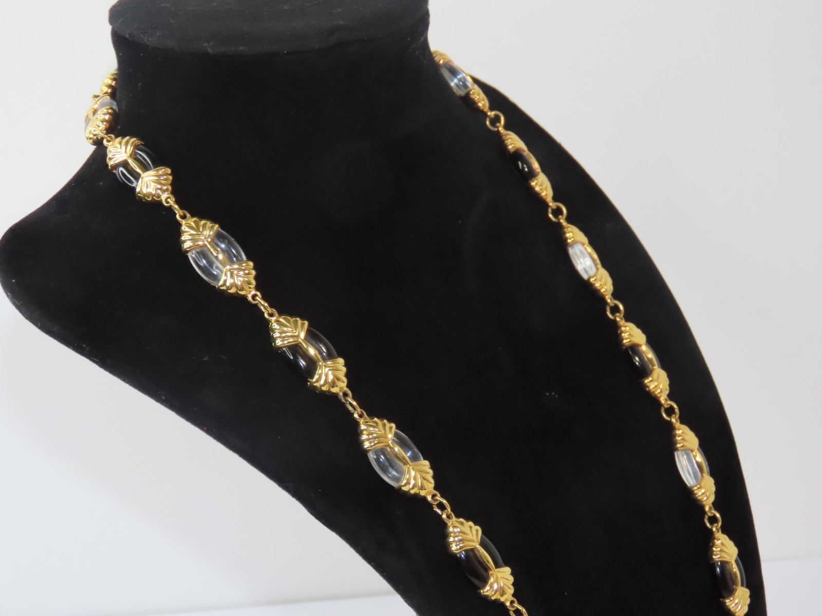 Swarovski Black & Clear Crystal Oval Bead Necklace Gold-tone w/Swan Mark 24″