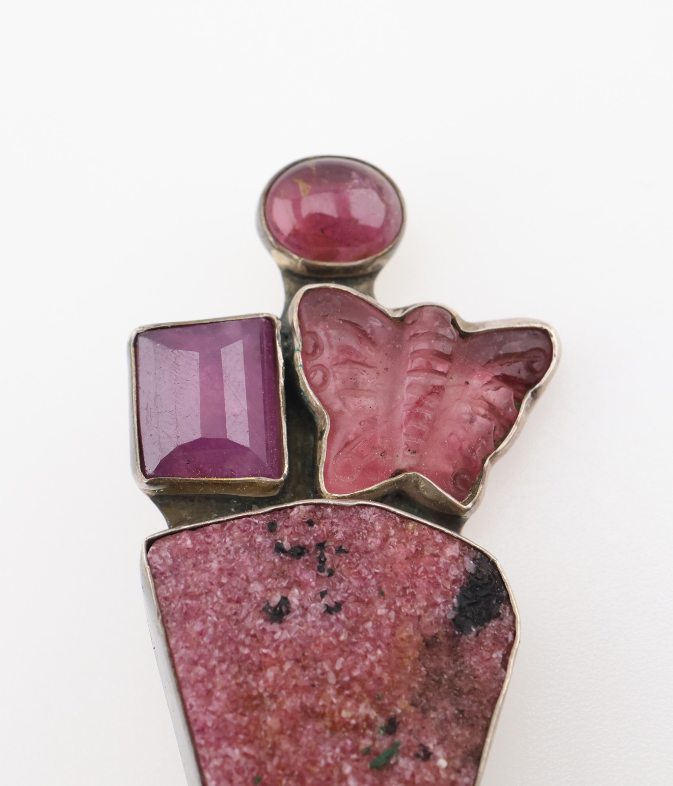 Amy Kahn Russell Sterling Silver Carved Stone & Gemstone Pendant/Pin