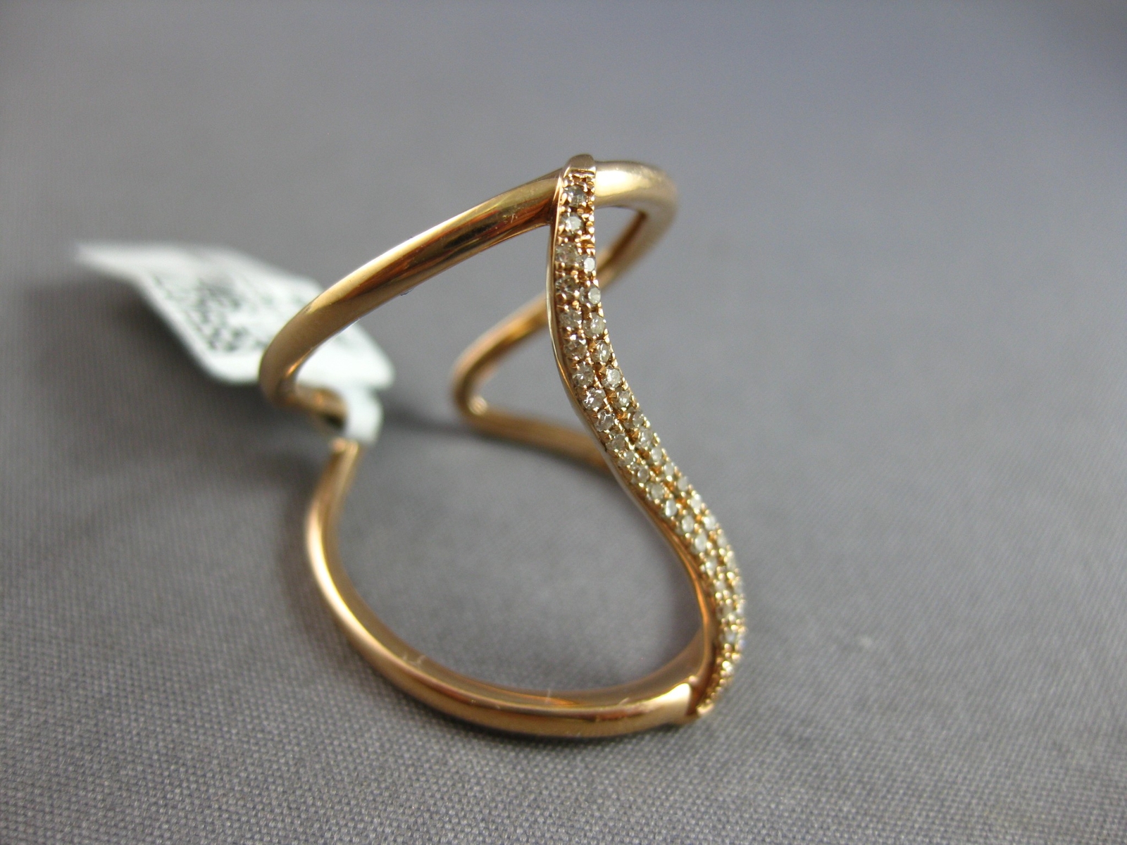 ESTATE LARGE .16CT DIAMOND 14KT ROSE GOLD 3D CLASSIC WAVE TENSION FUN RING