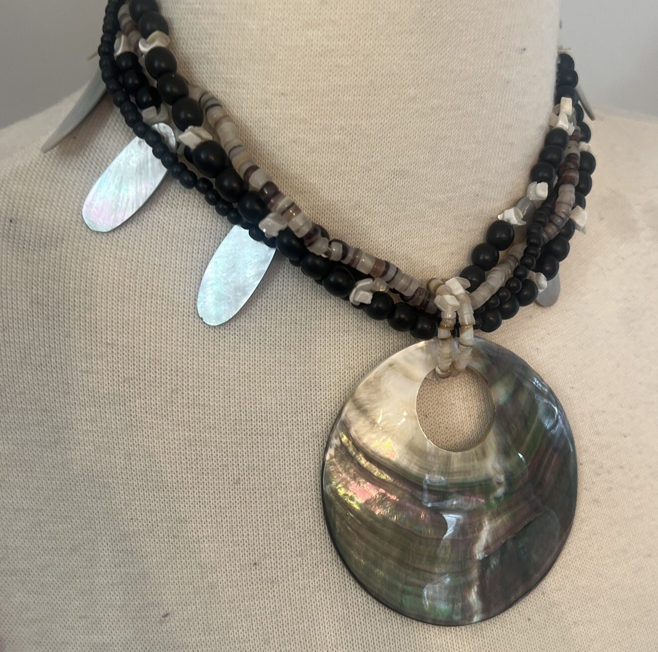 Vintage Necklace Estate Jewelry Abalone Mother Of Pearl Beaded Statement Piece