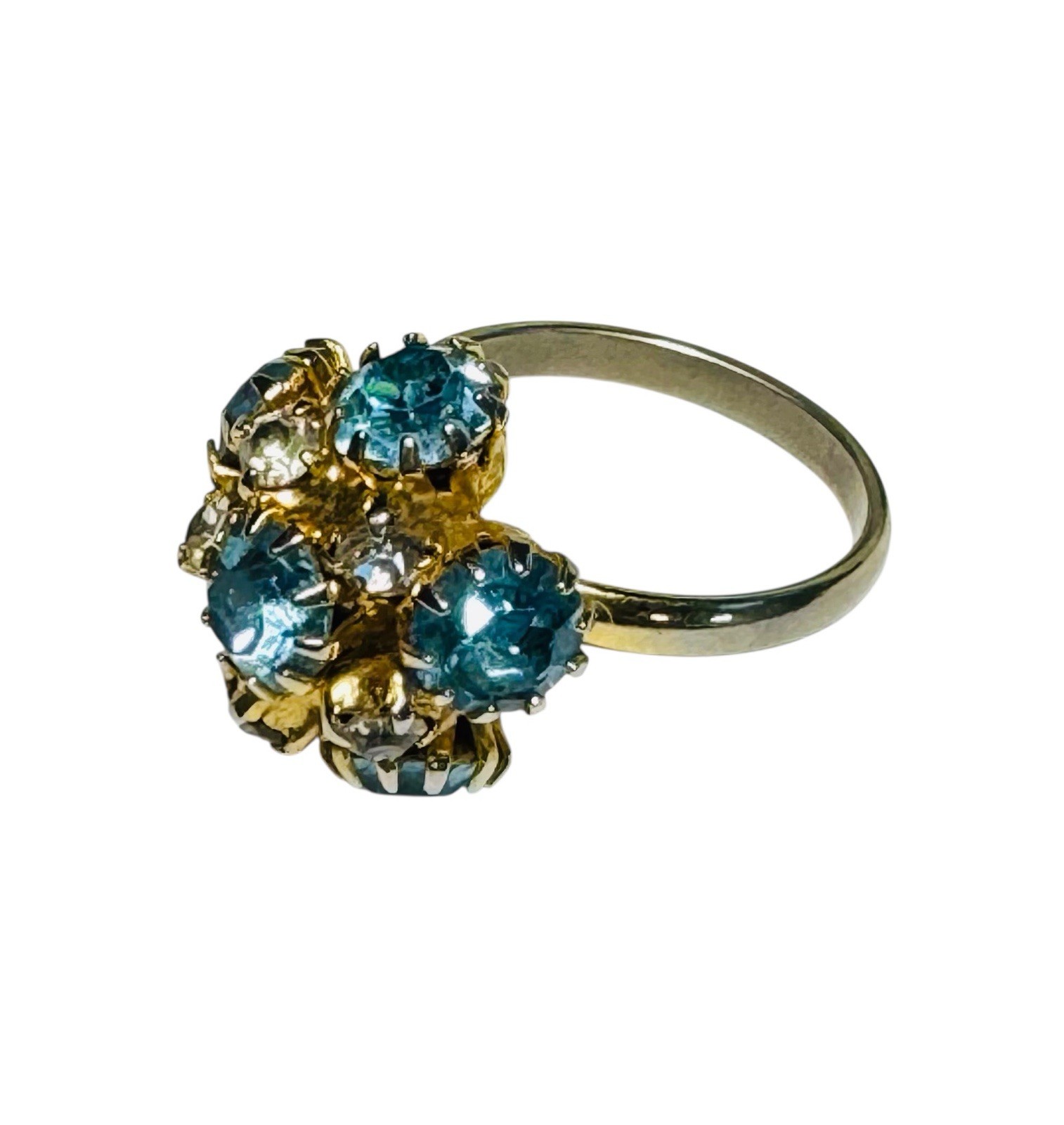 Vintage Light Blue Rhinestone Prong Set Sz 8 & Adjustable Cluster Ring