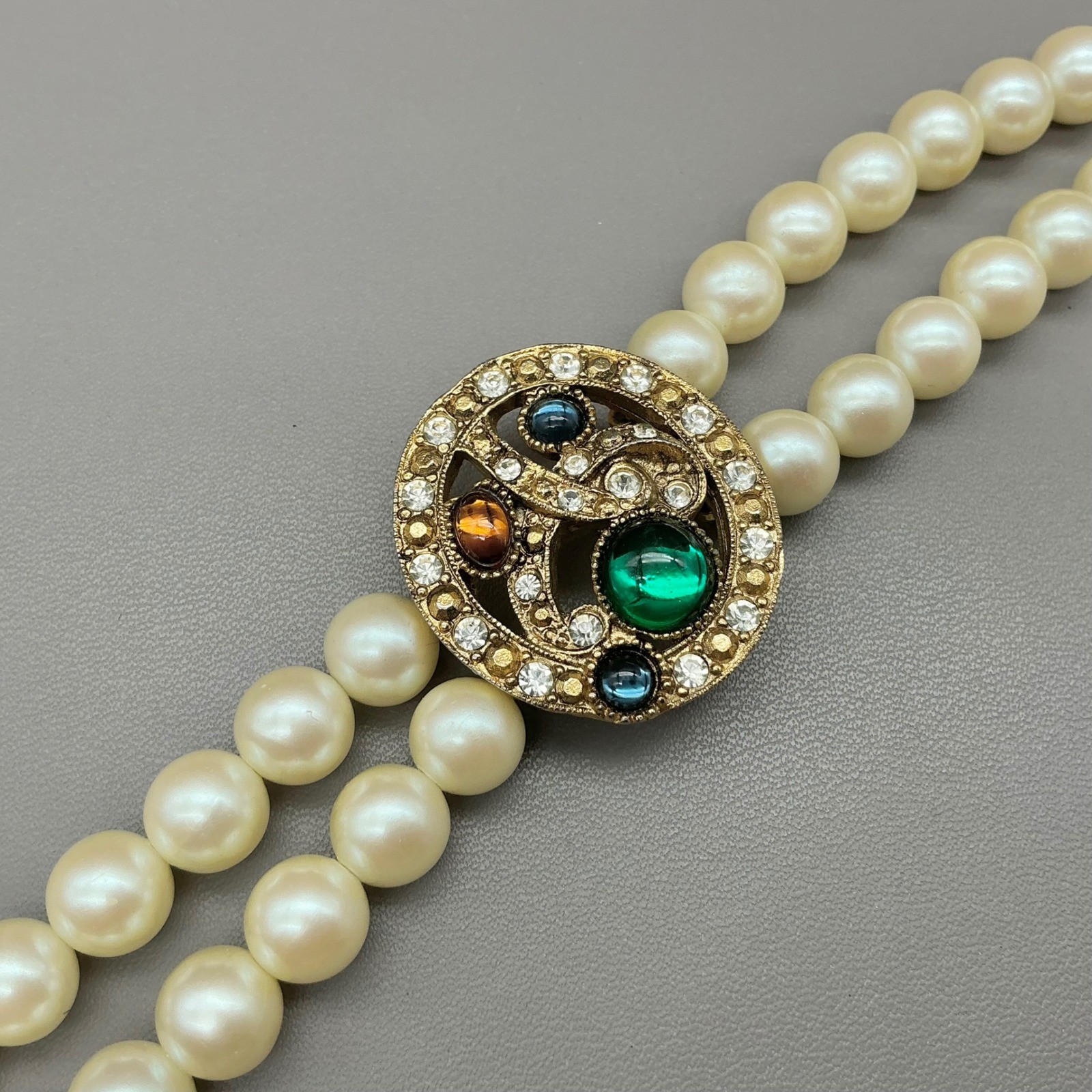 Richelieu Jewelry Set Women Cream Faux Pearl Cabochon Rhinestone Vintage 16 Inch