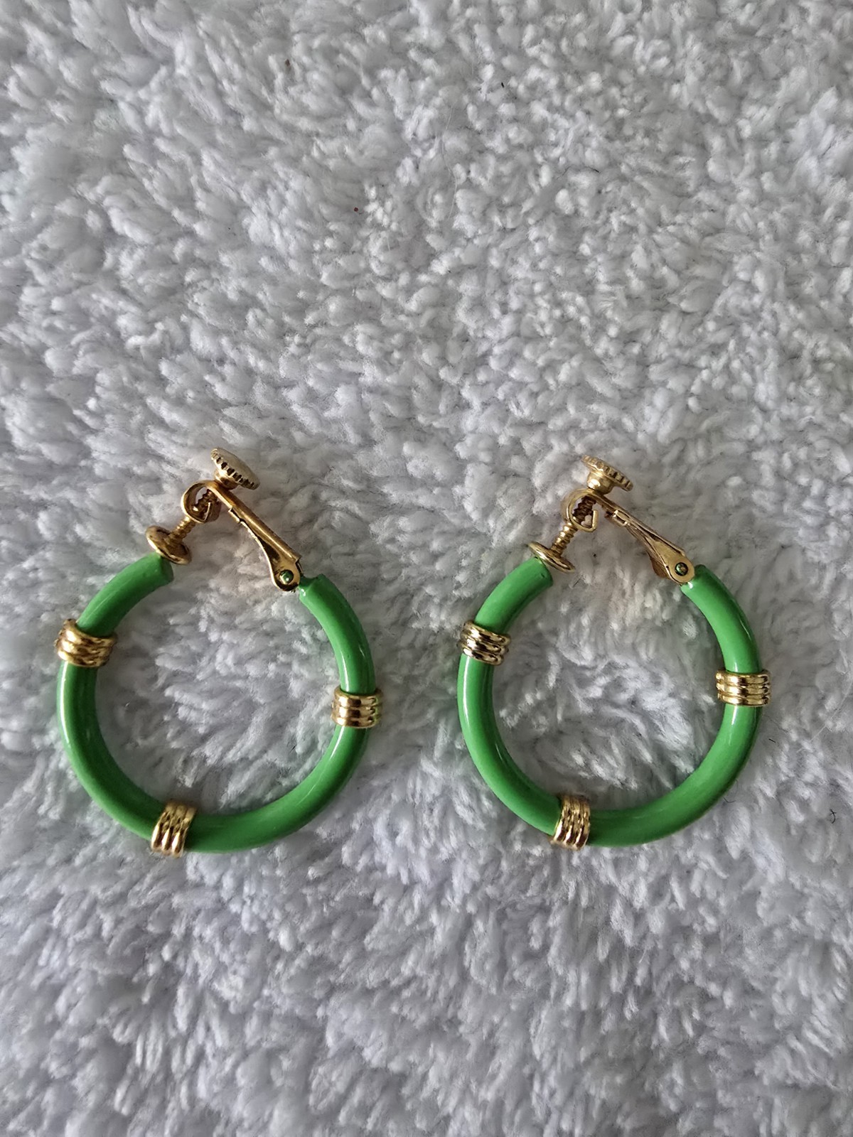 Napier Vintage Gold-Tone and Green Adjustable Clip-On On Earrings Signed