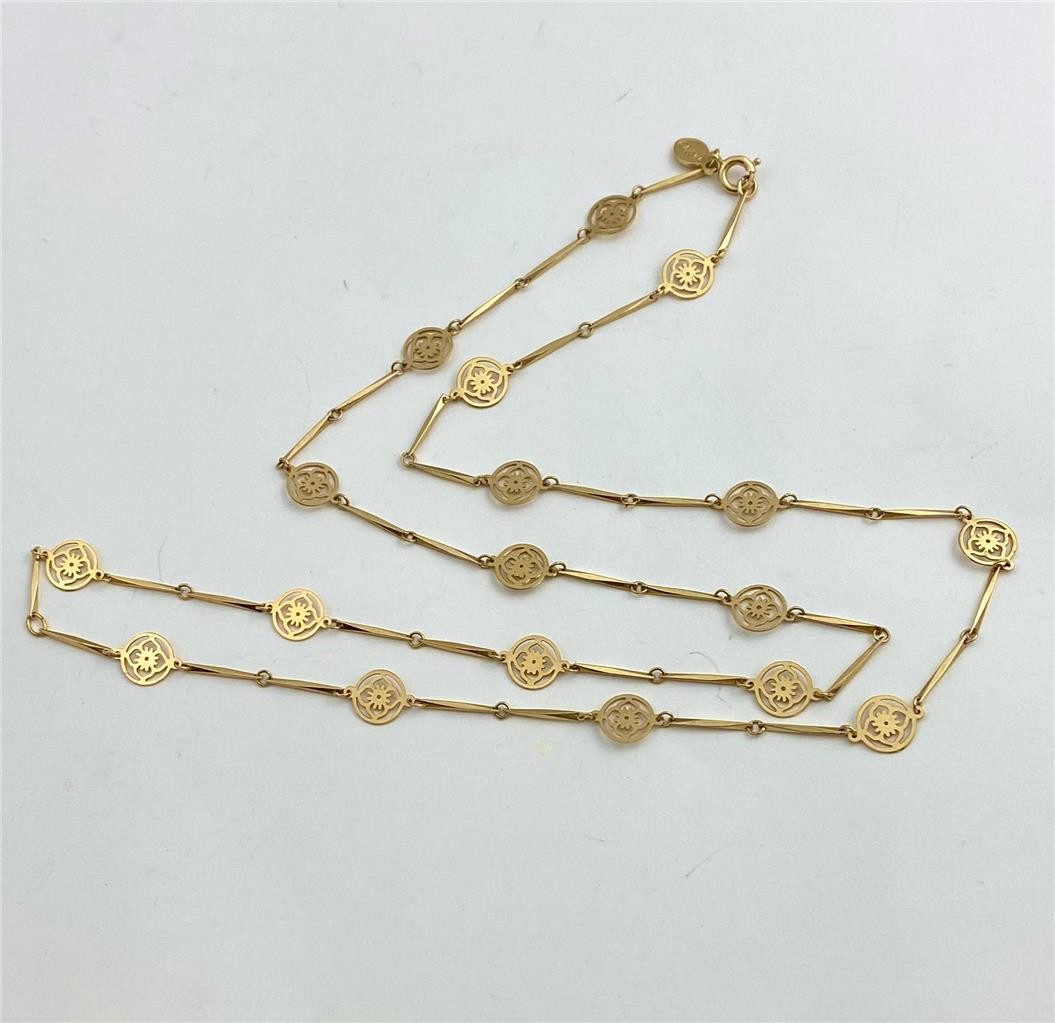 1970’s Avon Gold Tone Dainty Flower Lace Bar Link Necklace 28″ Long