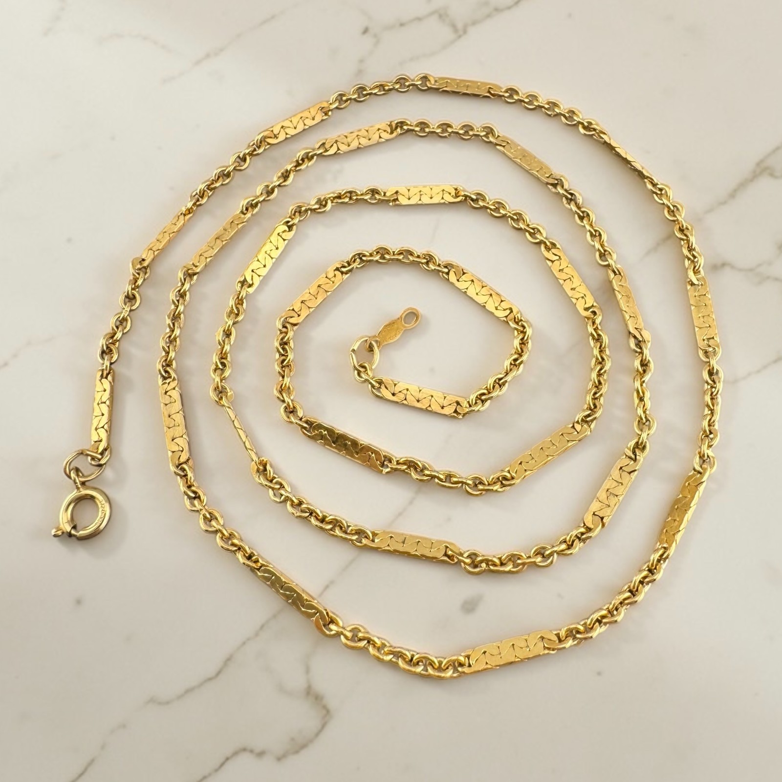 Vintage 1/20 12K Gold Filled Bar Link Chain Necklace 24″ Textured Stations 2.3mm
